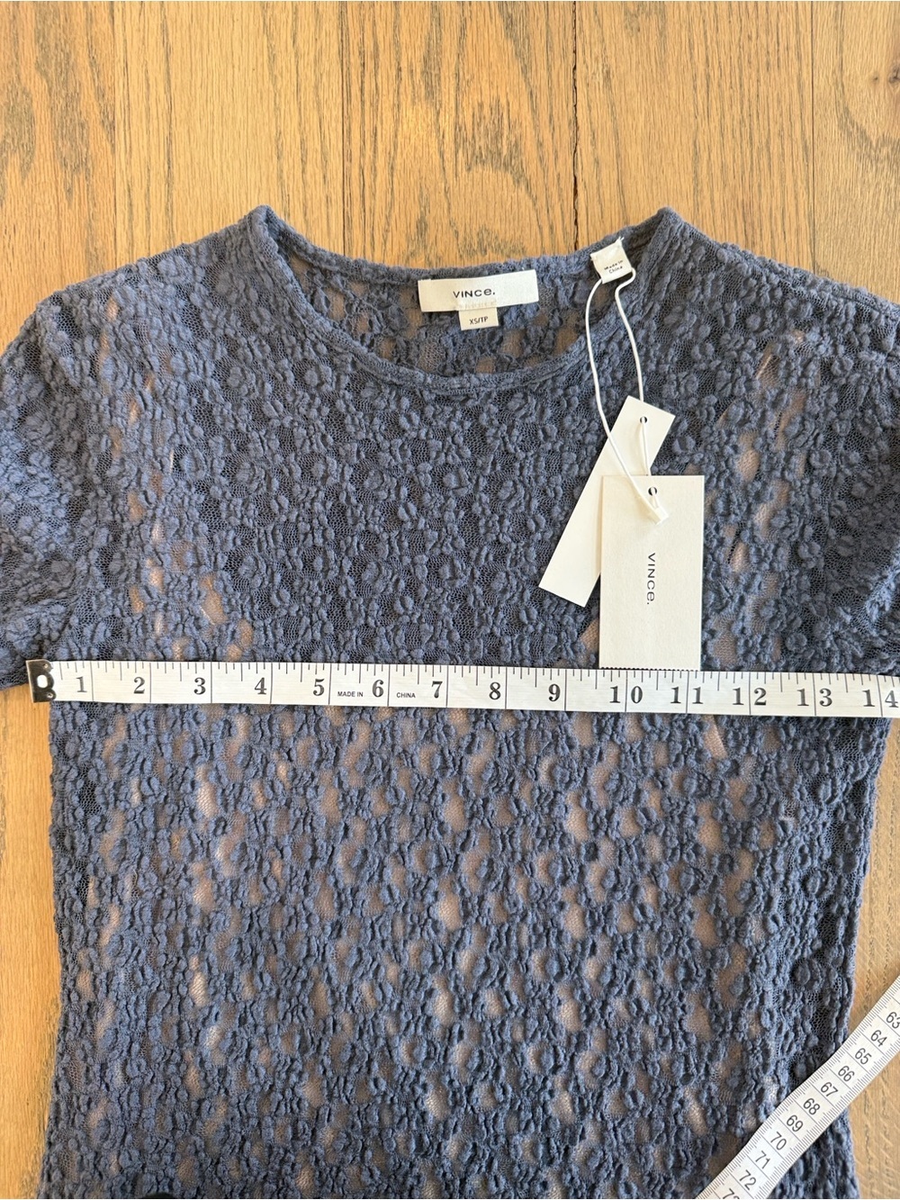 NWT VINCE Smocked Lace Blue Top Size X-Small - Picture 8 of 16